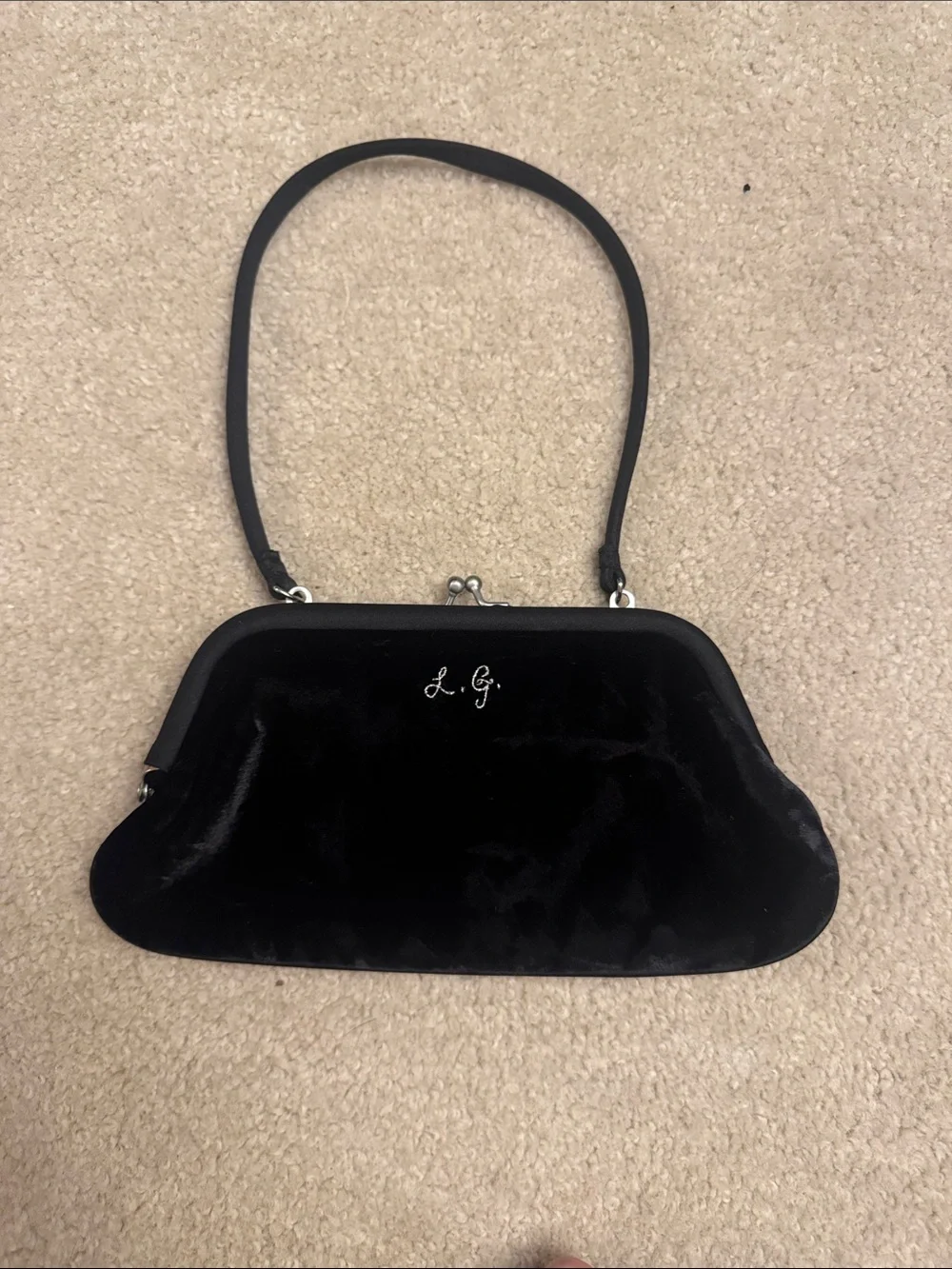 Vintage Lulu Guinness Black Velvet Clutch with Silver Embroidery